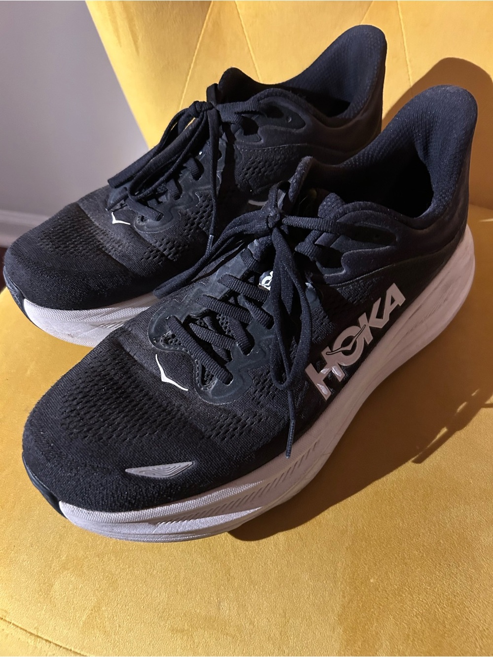 Hoka One One Black and White Men’s Running Shoes